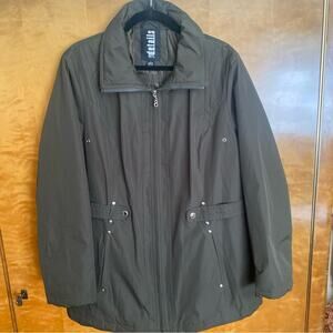 INTL details | Olive Green Utility Jacket Lightweight Lined Zip Up - 1X